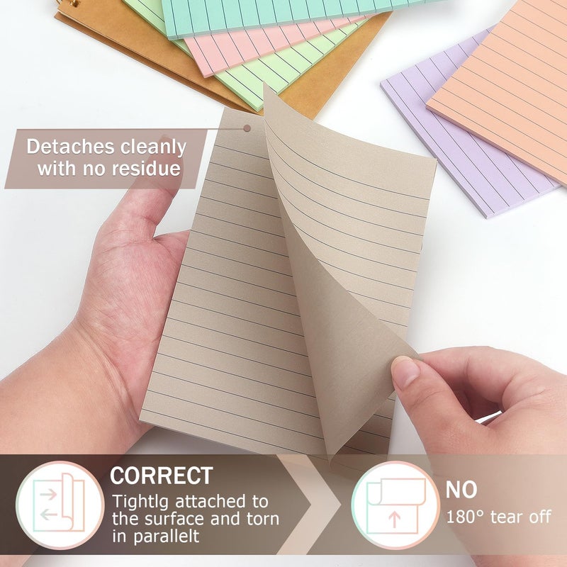 Eastern Wolf 4x6 Inch Lined Sticky Notes, 8 Pack, Light Colors, Premium Self-Adhesive Notepads, Large Sticky Pads for Office, School & Home Use, Easy to Use, Reusable & Removable - Image 5